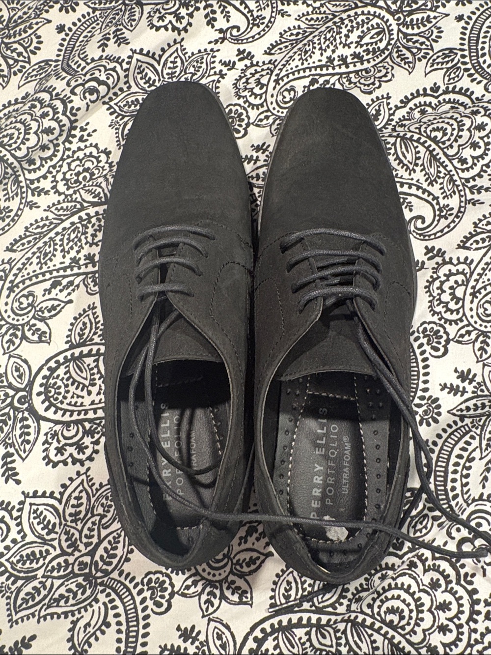 Perry Ellis Black Suede Derby Lace-Up Shoes